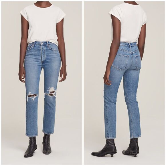 AGOLDE Riley Distressed Straight Leg Jeans Size 25 - Picture 1 of 7